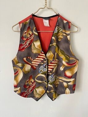 ANXIETY Vintage Abstract retro Pattern Vest with Orange Lining size M